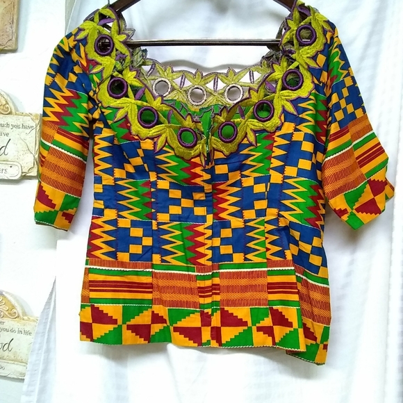 DIVA African Skirt Suit Handmade 3Pc Multi Color S/38 EXT. Skirt & HeadWr… - Picture 2 of 8